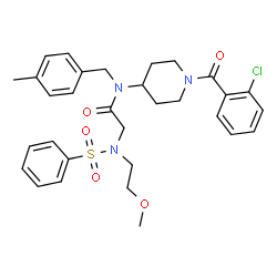 ChemSpider 2D Image | N-[1-(2-Chlorobenzoyl)-4-piperidinyl]-N~2~-(2-methoxyethyl)-N-(4-methylbenzyl)-N~2~-(phenylsulfonyl)glycinamide | C31H36ClN3O5S