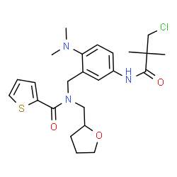 ChemSpider 2D Image | N-{5-[(3-Chloro-2,2-dimethylpropanoyl)amino]-2-(dimethylamino)benzyl}-N-(tetrahydro-2-furanylmethyl)-2-thiophenecarboxamide | C24H32ClN3O3S