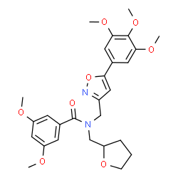 ChemSpider 2D Image | 3,5-Dimethoxy-N-(tetrahydro-2-furanylmethyl)-N-{[5-(3,4,5-trimethoxyphenyl)-1,2-oxazol-3-yl]methyl}benzamide | C27H32N2O8