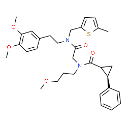 ChemSpider 2D Image | (2R)-N-(2-{[2-(3,4-Dimethoxyphenyl)ethyl][(5-methyl-2-thienyl)methyl]amino}-2-oxoethyl)-N-(3-methoxypropyl)-2-phenylcyclopropanecarboxamide | C32H40N2O5S