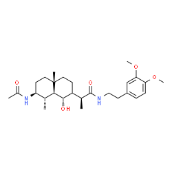 ChemSpider 2D Image | (2S)-2-[(1S,7S,8S,8aS)-7-Acetamido-1-hydroxy-4a,8-dimethyldecahydro-2-naphthalenyl]-N-[2-(3,4-dimethoxyphenyl)ethyl]propanamide | C27H42N2O5