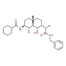 ChemSpider 2D Image | N-{(1S,2S,8S,8aS)-7-[(2S)-1-(Benzylamino)-1-oxo-2-propanyl]-8-hydroxy-1,4a-dimethyldecahydro-2-naphthalenyl}cyclohexanecarboxamide | C29H44N2O3