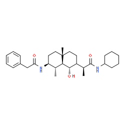 ChemSpider 2D Image | (2S)-N-Cyclohexyl-2-{(1S,7S,8S,8aS)-1-hydroxy-4a,8-dimethyl-7-[(phenylacetyl)amino]decahydro-2-naphthalenyl}propanamide | C29H44N2O3