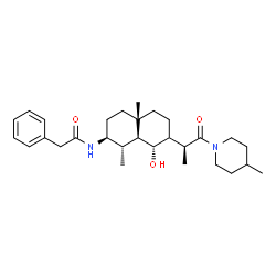 ChemSpider 2D Image | N-{(1S,2S,8S,8aS)-8-Hydroxy-1,4a-dimethyl-7-[(2S)-1-(4-methyl-1-piperidinyl)-1-oxo-2-propanyl]decahydro-2-naphthalenyl}-2-phenylacetamide | C29H44N2O3