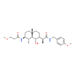 ChemSpider 2D Image | (2S)-2-{(1S,7S,8S,8aS)-1-Hydroxy-7-[(3-methoxypropanoyl)amino]-4a,8-dimethyldecahydro-2-naphthalenyl}-N-(4-methoxybenzyl)propanamide | C27H42N2O5