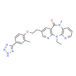 ChemSpider 2D Image | 11-Ethyl-5-methyl-8-{2-[2-methyl-4-(2H-tetrazol-5-yl)phenoxy]ethyl}-5,11-dihydro-6H-dipyrido[3,2-b:2',3'-e][1,4]diazepin-6-one | C24H24N8O2