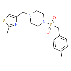 ChemSpider 2D Image | 1-[(4-Fluorobenzyl)sulfonyl]-4-[(2-methyl-1,3-thiazol-4-yl)methyl]piperazine | C16H20FN3O2S2