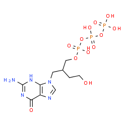 ChemSpider 2D Image | Triphosphoric acid, mono[2-[(2-amino-3,6-dihydro-6-oxo-9H-purin-9-yl)methyl]-4-hydroxybutyl] ester | C10H18N5O12P3