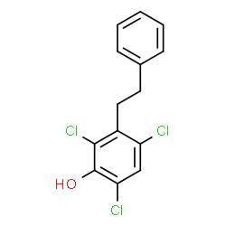 ChemSpider 2D Image | 2,4,6-Trichloro-3-(2-phenylethyl)phenol | C14H11Cl3O