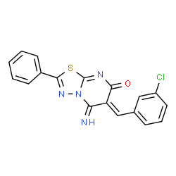 ChemSpider 2D Image | (6Z)-6-(3-Chlorobenzylidene)-5-imino-2-phenyl-5,6-dihydro-7H-[1,3,4]thiadiazolo[3,2-a]pyrimidin-7-one | C18H11ClN4OS