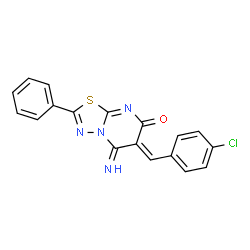 ChemSpider 2D Image | (6Z)-6-(4-Chlorobenzylidene)-5-imino-2-phenyl-5,6-dihydro-7H-[1,3,4]thiadiazolo[3,2-a]pyrimidin-7-one | C18H11ClN4OS