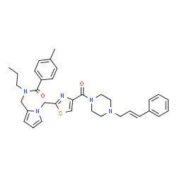 ChemSpider 2D Image | 4-Methyl-N-[(1-{[4-({4-[(2E)-3-phenyl-2-propen-1-yl]-1-piperazinyl}carbonyl)-1,3-thiazol-2-yl]methyl}-1H-pyrrol-2-yl)methyl]-N-propylbenzamide | C34H39N5O2S