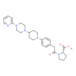 ChemSpider 2D Image | Methyl 1-[(4-{4-[4-(2-pyridinyl)-1-piperazinyl]-1-piperidinyl}phenyl)acetyl]-L-prolinate | C28H37N5O3