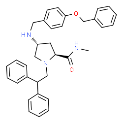 ChemSpider 2D Image | (4R)-4-{[4-(Benzyloxy)benzyl]amino}-1-(2,2-diphenylethyl)-N-methyl-L-prolinamide | C34H37N3O2