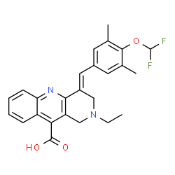 ChemSpider 2D Image | (4E)-4-[4-(Difluoromethoxy)-3,5-dimethylbenzylidene]-2-ethyl-1,2,3,4-tetrahydrobenzo[b][1,6]naphthyridine-10-carboxylic acid | C25H24F2N2O3