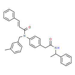 ChemSpider 2D Image | (2E)-N-(3-Methylbenzyl)-N-(4-{2-oxo-2-[(1-phenylethyl)amino]ethyl}phenyl)-3-phenylacrylamide | C33H32N2O2