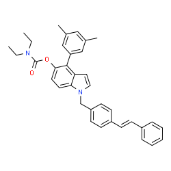 ChemSpider 2D Image | 4-(3,5-Dimethylphenyl)-1-{4-[(E)-2-phenylvinyl]benzyl}-1H-indol-5-yl diethylcarbamate | C36H36N2O2