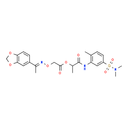 ChemSpider 2D Image | 1-{[5-(Dimethylsulfamoyl)-2-methylphenyl]amino}-1-oxo-2-propanyl ({(E)-[1-(1,3-benzodioxol-5-yl)ethylidene]amino}oxy)acetate | C23H27N3O8S