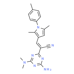 ChemSpider 2D Image | (2E)-2-[4-Amino-6-(dimethylamino)-1,3,5-triazin-2-yl]-3-[2,5-dimethyl-1-(4-methylphenyl)-1H-pyrrol-3-yl]acrylonitrile | C21H23N7