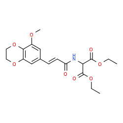 ChemSpider 2D Image | Diethyl {[(2E)-3-(8-methoxy-2,3-dihydro-1,4-benzodioxin-6-yl)-2-propenoyl]amino}malonate | C19H23NO8