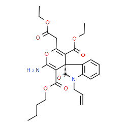 ChemSpider 2D Image | 3'-Butyl 5'-ethyl (3S)-1-allyl-2'-amino-6'-(2-ethoxy-2-oxoethyl)-2-oxo-1,2-dihydrospiro[indole-3,4'-pyran]-3',5'-dicarboxylate | C27H32N2O8