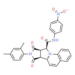 ChemSpider 2D Image | (6aR,6bS,9aR,10S)-8-(2,4-Dimethylphenyl)-N-(4-nitrophenyl)-7,9-dioxo-6b,7,8,9,9a,10-hexahydro-6aH-pyrrolo[3',4':3,4]pyrrolo[1,2-a]quinoline-10-carboxamide | C29H24N4O5