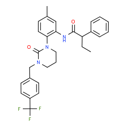 ChemSpider 2D Image | N-(5-Methyl-2-{2-oxo-3-[4-(trifluoromethyl)benzyl]tetrahydro-1(2H)-pyrimidinyl}phenyl)-2-phenylbutanamide | C29H30F3N3O2
