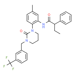 ChemSpider 2D Image | N-(5-Methyl-2-{2-oxo-3-[3-(trifluoromethyl)benzyl]tetrahydro-1(2H)-pyrimidinyl}phenyl)-2-phenylbutanamide | C29H30F3N3O2