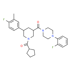 ChemSpider 2D Image | Cyclopentyl[3-(4-fluoro-3-methylphenyl)-5-{[4-(2-fluorophenyl)-1-piperazinyl]carbonyl}-1-piperidinyl]methanone | C29H35F2N3O2