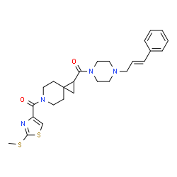 ChemSpider 2D Image | [2-(Methylsulfanyl)-1,3-thiazol-4-yl][1-({4-[(2E)-3-phenyl-2-propen-1-yl]-1-piperazinyl}carbonyl)-6-azaspiro[2.5]oct-6-yl]methanone | C26H32N4O2S2