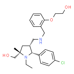 ChemSpider 2D Image | 2-{2-[({[(2R,3R,5S)-2-(4-Chlorophenyl)-1-ethyl-5-(hydroxymethyl)-5-methyl-3-pyrrolidinyl]methyl}amino)methyl]phenoxy}ethanol | C24H33ClN2O3