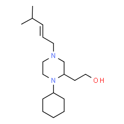 ChemSpider 2D Image | 2-{1-Cyclohexyl-4-[(2E)-4-methyl-2-penten-1-yl]-2-piperazinyl}ethanol | C18H34N2O