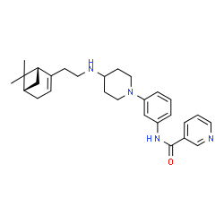 ChemSpider 2D Image | N-{3-[4-({2-[(1R,5S)-6,6-Dimethylbicyclo[3.1.1]hept-2-en-2-yl]ethyl}amino)-1-piperidinyl]phenyl}nicotinamide | C28H36N4O