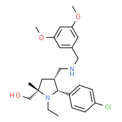 ChemSpider 2D Image | [(2S,4R,5R)-5-(4-Chlorophenyl)-4-{[(3,5-dimethoxybenzyl)amino]methyl}-1-ethyl-2-methyl-2-pyrrolidinyl]methanol | C24H33ClN2O3