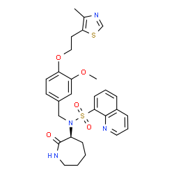 ChemSpider 2D Image | N-{3-Methoxy-4-[2-(4-methyl-1,3-thiazol-5-yl)ethoxy]benzyl}-N-[(3S)-2-oxo-3-azepanyl]-8-quinolinesulfonamide | C29H32N4O5S2