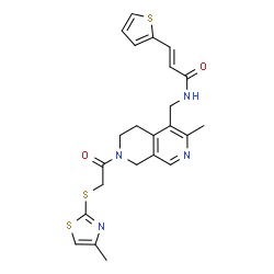 ChemSpider 2D Image | (2E)-N-[(3-Methyl-7-{[(4-methyl-1,3-thiazol-2-yl)sulfanyl]acetyl}-5,6,7,8-tetrahydro-2,7-naphthyridin-4-yl)methyl]-3-(2-thienyl)acrylamide | C23H24N4O2S3