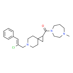 ChemSpider 2D Image | {6-[(2Z)-2-Chloro-3-phenyl-2-propen-1-yl]-6-azaspiro[2.5]oct-1-yl}(4-methyl-1,4-diazepan-1-yl)methanone | C23H32ClN3O