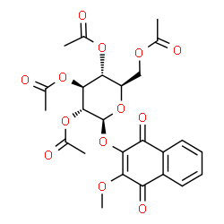 ChemSpider 2D Image | 3-Methoxy-1,4-dioxo-1,4-dihydro-2-naphthalenyl 2,3,4,6-tetra-O-acetyl-beta-D-glucopyranoside | C25H26O13