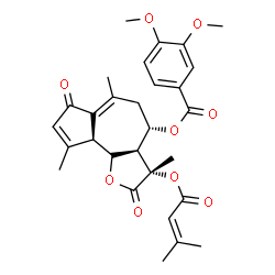ChemSpider 2D Image | (3S,3aR,4S,9aS)-3,6,9-Trimethyl-3-[(3-methyl-2-butenoyl)oxy]-2,7-dioxo-2,3,3a,4,5,7,9a,9b-octahydroazuleno[4,5-b]furan-4-yl 3,4-dimethoxybenzoate | C29H32O9
