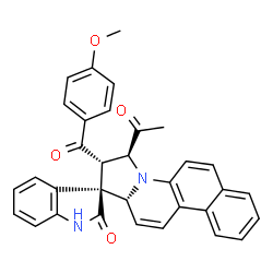 ChemSpider 2D Image | (1R,2S,3S,12aR)-3-Acetyl-2-(4-methoxybenzoyl)-2,3-dihydro-12aH-spiro[benzo[f]pyrrolo[1,2-a]quinoline-1,3'-indol]-2'(1'H)-one | C33H26N2O4