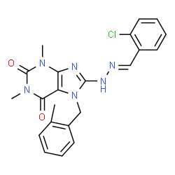 ChemSpider 2D Image | 8-[(2E)-2-(2-Chlorobenzylidene)hydrazino]-1,3-dimethyl-7-(2-methylbenzyl)-3,7-dihydro-1H-purine-2,6-dione | C22H21ClN6O2