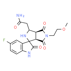 ChemSpider 2D Image | 2-[(3a'S,6a'R)-5-Fluoro-5'-(2-methoxyethyl)-2,4',6'-trioxo-1,2,3',3a',4',5',6',6a'-octahydro-2'H-spiro[indole-3,1'-pyrrolo[3,4-c]pyrrol]-3'-yl]acetamide | C18H19FN4O5