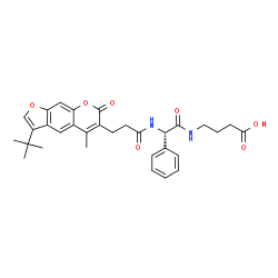 ChemSpider 2D Image | 4-{[(2S)-2-({3-[5-Methyl-3-(2-methyl-2-propanyl)-7-oxo-7H-furo[3,2-g]chromen-6-yl]propanoyl}amino)-2-phenylacetyl]amino}butanoic acid | C31H34N2O7