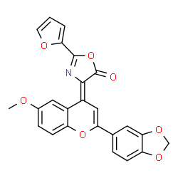 ChemSpider 2D Image | (4Z)-4-[2-(1,3-Benzodioxol-5-yl)-6-methoxy-4H-chromen-4-ylidene]-2-(2-furyl)-1,3-oxazol-5(4H)-one | C24H15NO7