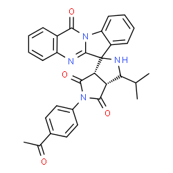 ChemSpider 2D Image | (3a'R,6a'S)-5'-(4-Acetylphenyl)-3'-isopropyl-3a',6a'-dihydro-2'H,12H-spiro[indolo[2,1-b]quinazoline-6,1'-pyrrolo[3,4-c]pyrrole]-4',6',12(3'H,5'H)-trione | C31H26N4O4