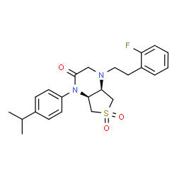 ChemSpider 2D Image | (4aR,7aS)-4-[2-(2-Fluorophenyl)ethyl]-1-(4-isopropylphenyl)hexahydrothieno[3,4-b]pyrazin-2(1H)-one 6,6-dioxide | C23H27FN2O3S