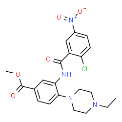 ChemSpider 2D Image | Methyl 3-[(2-chloro-5-nitrobenzoyl)amino]-4-(4-ethyl-1-piperazinyl)benzoate | C21H23ClN4O5