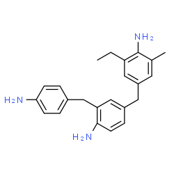 ChemSpider 2D Image | 4-[4-Amino-3-(4-aminobenzyl)benzyl]-2-ethyl-6-methylaniline | C23H27N3