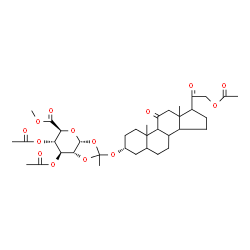 ChemSpider 2D Image | Methyl 1,2-O-(1-{[(3alpha)-21-acetoxy-11,20-dioxopregnan-3-yl]oxy}ethylidene)-3,4-di-O-acetyl-alpha-D-glucopyranuronate | C36H50O14