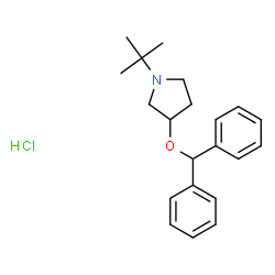 ChemSpider 2D Image | 3-(Diphenylmethoxy)-1-(2-methyl-2-propanyl)pyrrolidine hydrochloride (1:1) | C21H28ClNO